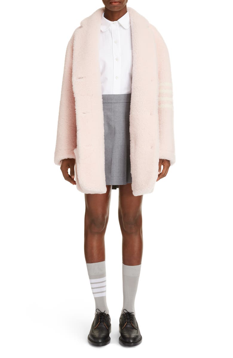 Thom Browne 4-Bar Genuine Shearling Coat, Alternate, color,