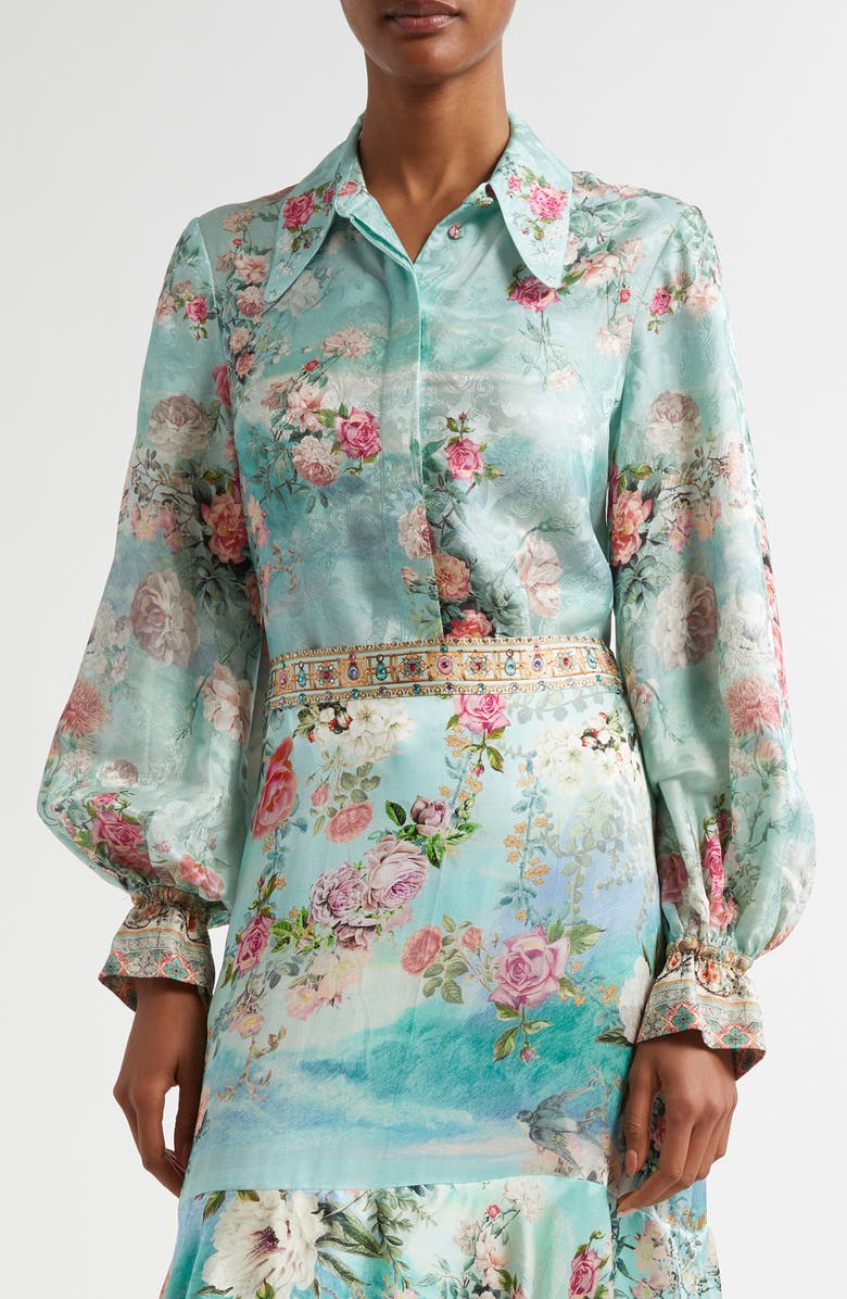 Camilla The Jewelry Museum Curved Collar Silk Shirt, Main, color, 