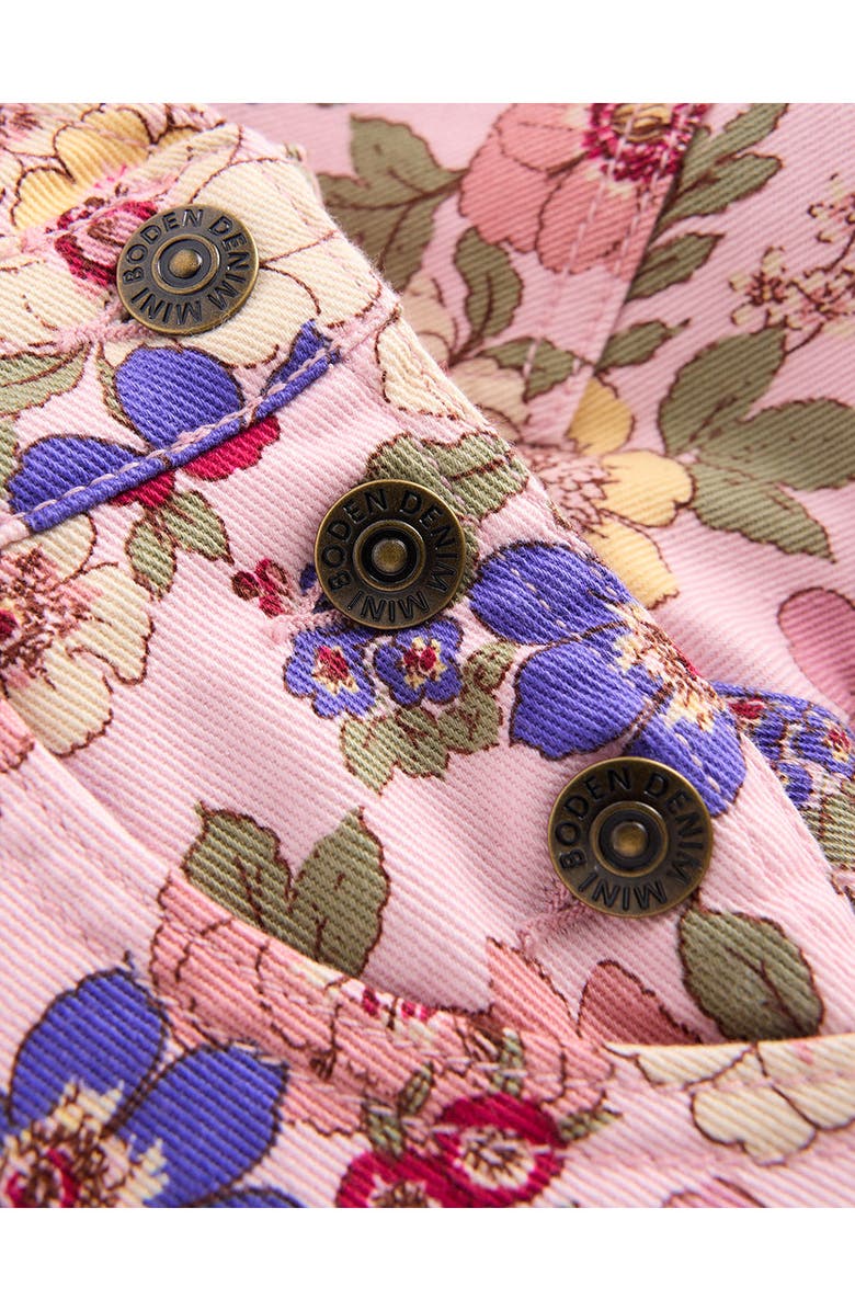 Mini Boden Kids' Floral Denim Shortalls, Alternate, color, Pink Floral Bloom