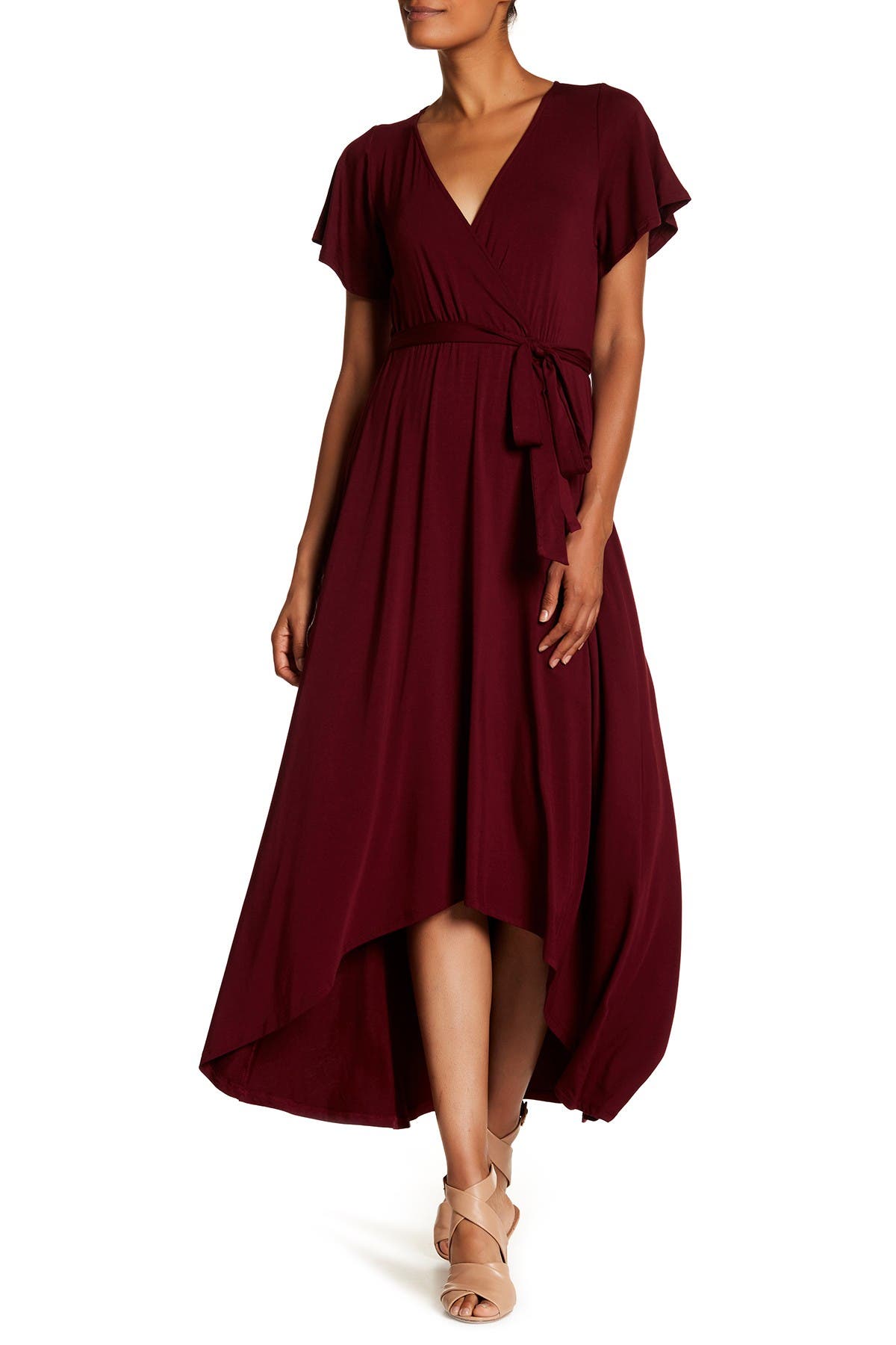 WEST K Flutter Sleeve High/Low Wrap Dress