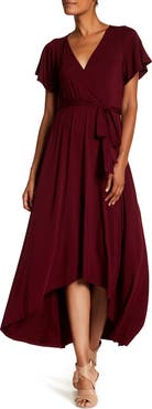 WEST K Flutter Sleeve High/Low Wrap Dress