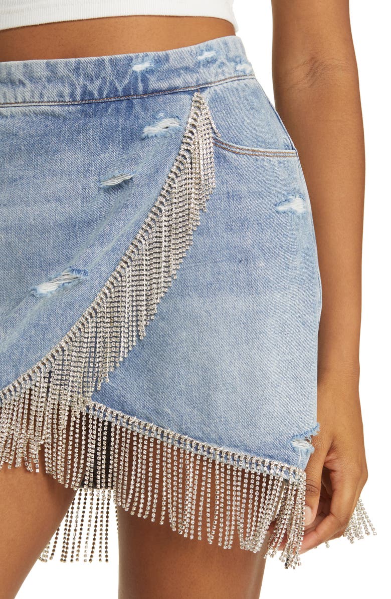 BLANKNYC Rhinestone Fringe Denim Miniskirt, Alternate, color, 