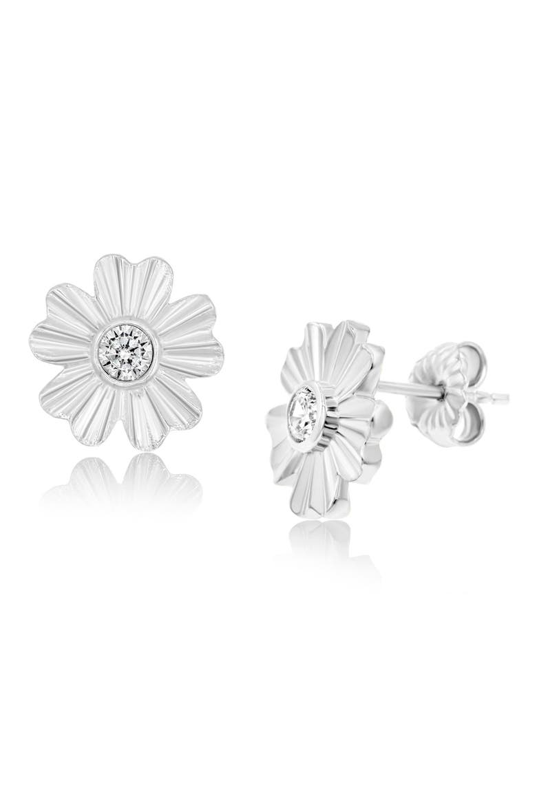 Fluted Flower Cubic Zirconia Stud Earrings, Alternate, color, SILVER