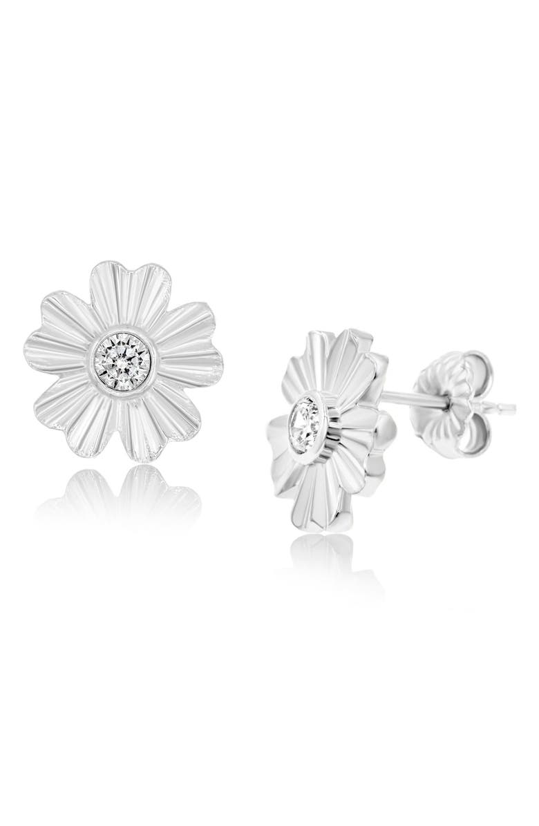 SHYMI Fluted Flower Cubic Zirconia Stud Earrings, Alternate, color, Silver
