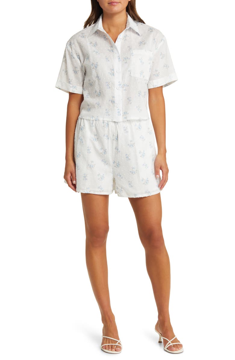 YELLOW THE LABEL Rosy Catching Floral Short Sleeve Button-Up Shirt & Shorts Set, Main, color, 