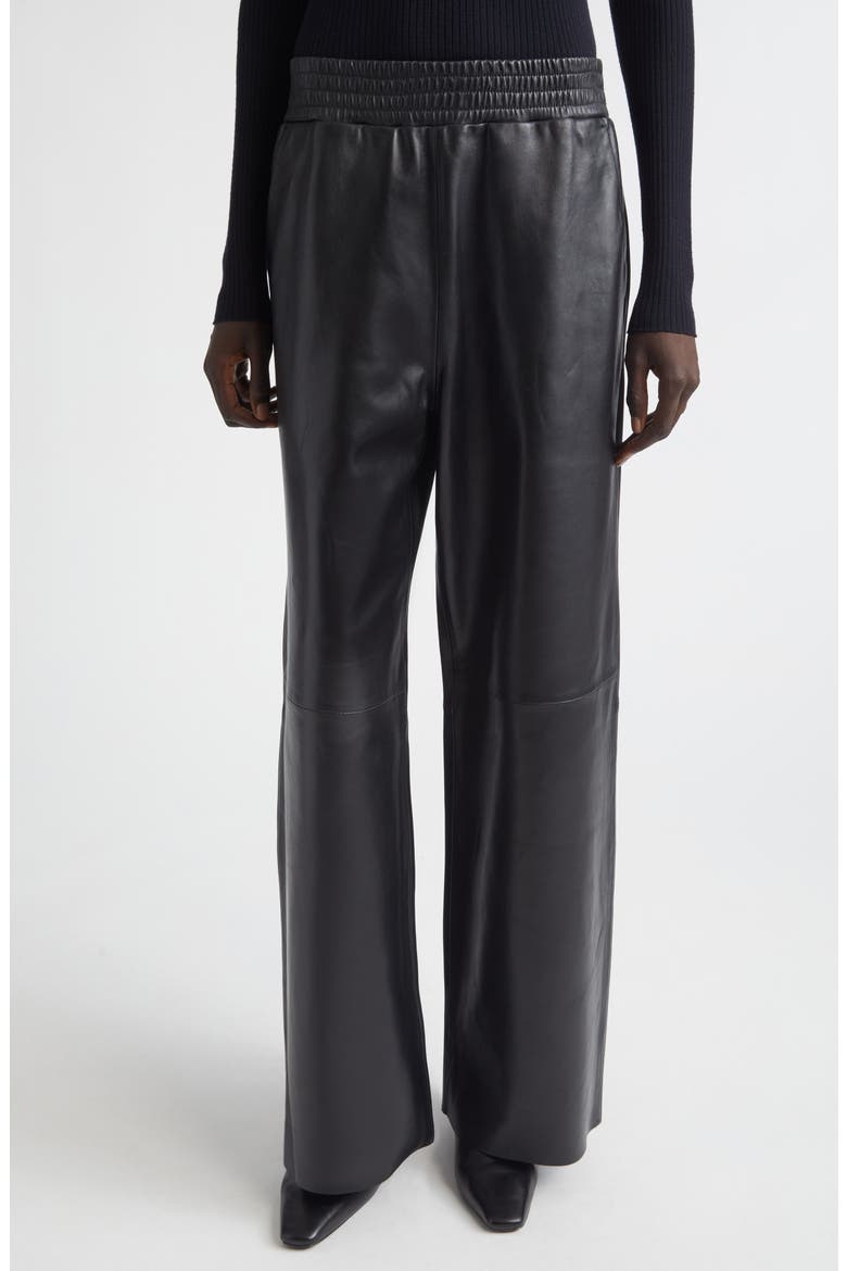 Maja Wide Leg Leather Pants, Main, color, BLACK