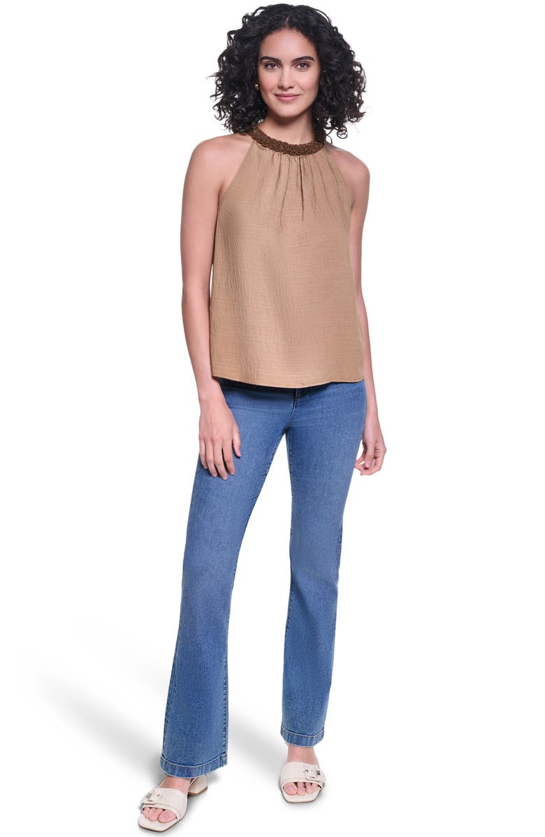 KARL LAGERFELD PARIS Embellished Neck Sleeveless Top, Alternate, color, Cartouche