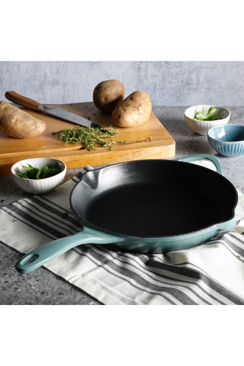 11 Inch Round Enameled Cast Iron Skillet, Alternate, color, Ombre Green