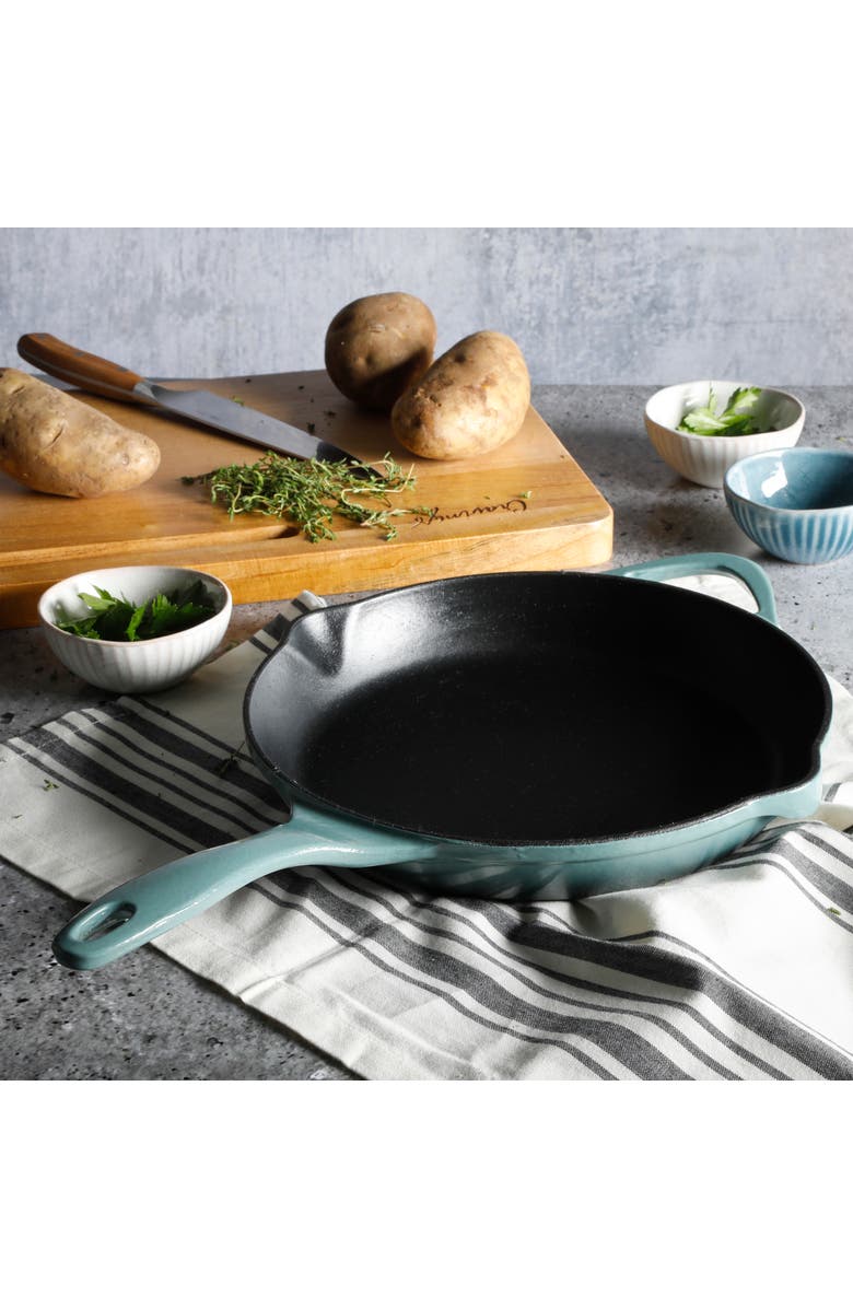 Cravings By Chrissy Teigen 11 Inch Round Enameled Cast Iron Skillet, Alternate, color, Ombre Green