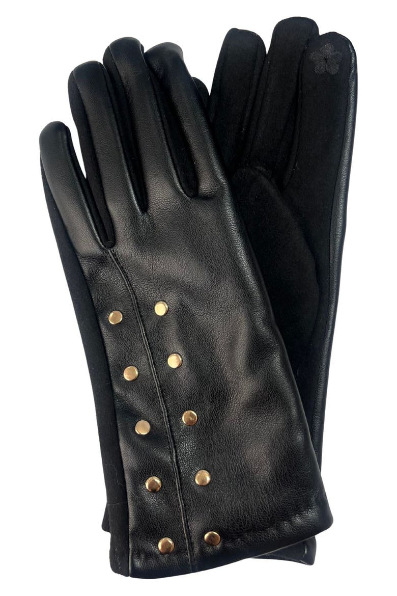 Studded Faux Leather Touchscreen Compatible Gloves, Main, color, BLACK