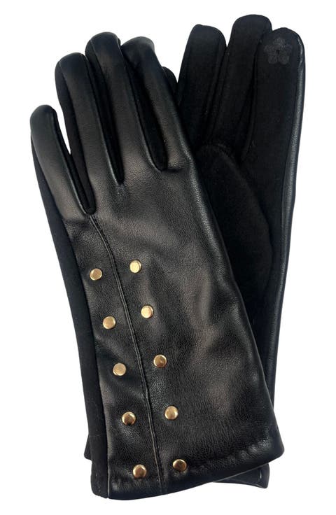 Studded Faux Leather Touchscreen Compatible Gloves