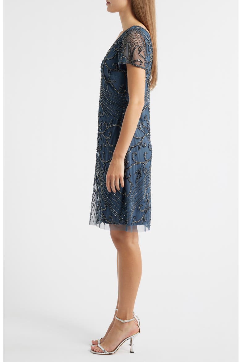 Beaded Double V-Neck Dress, Alternate, color, GREY
