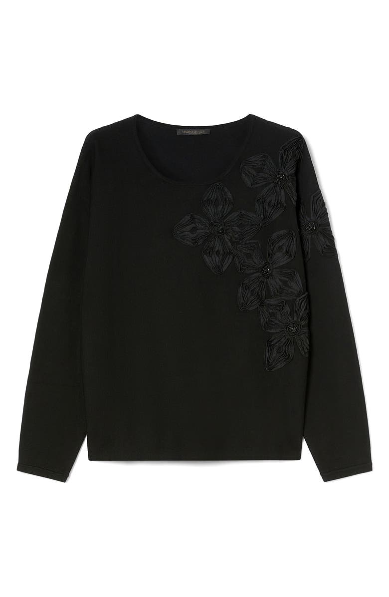 Marina Rinaldi Ravello Floral Embroidered Sweater, Alternate, color, Black