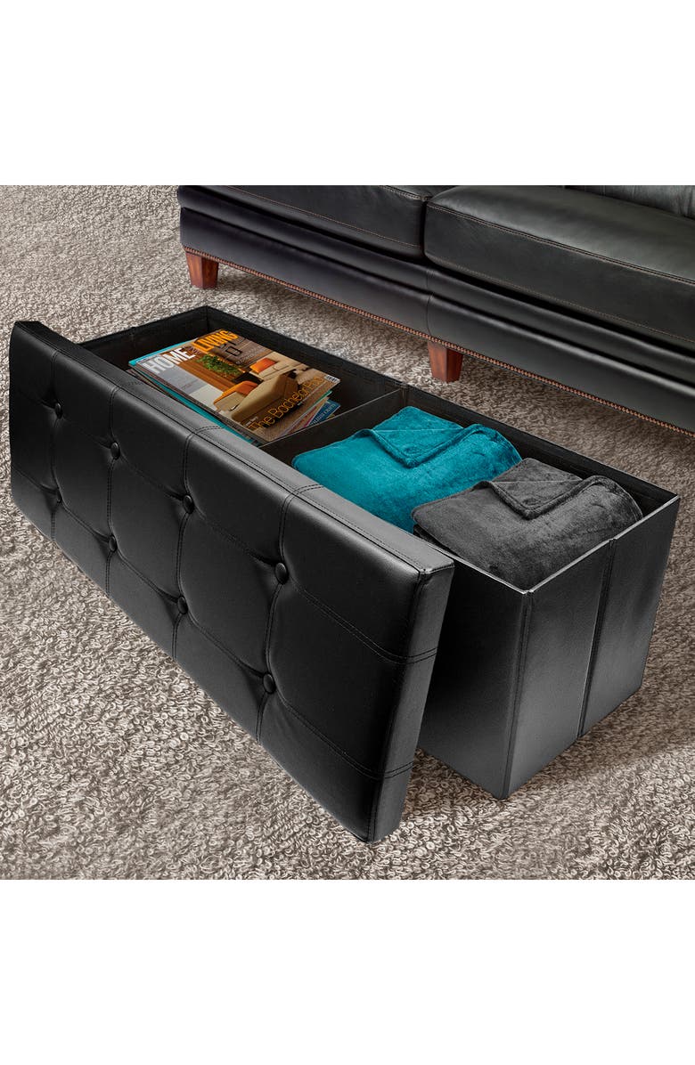 SORBUS Black Faux Leather Folding Storage Ottoman Chest Bench, Alternate, color, 
