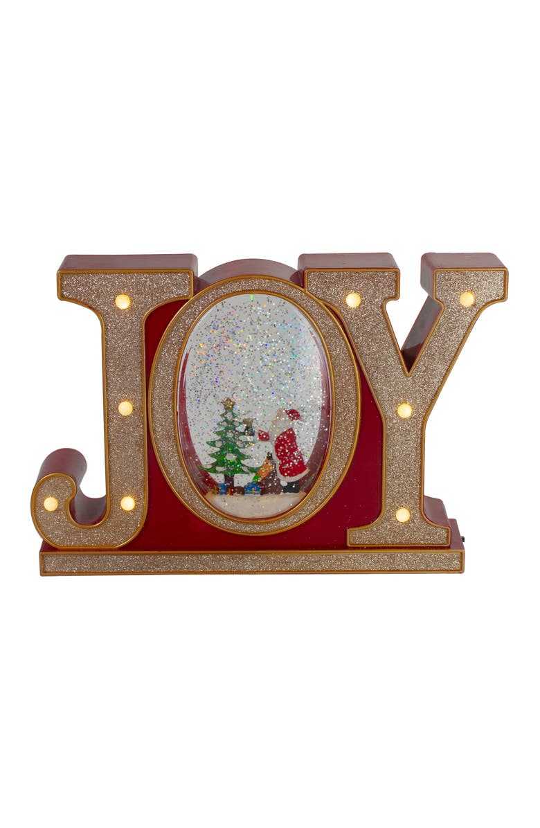 Northlight LED Lighted Joy Christmas Glitter Snow Globe - 11" - Red and Gold, Main, color, Red