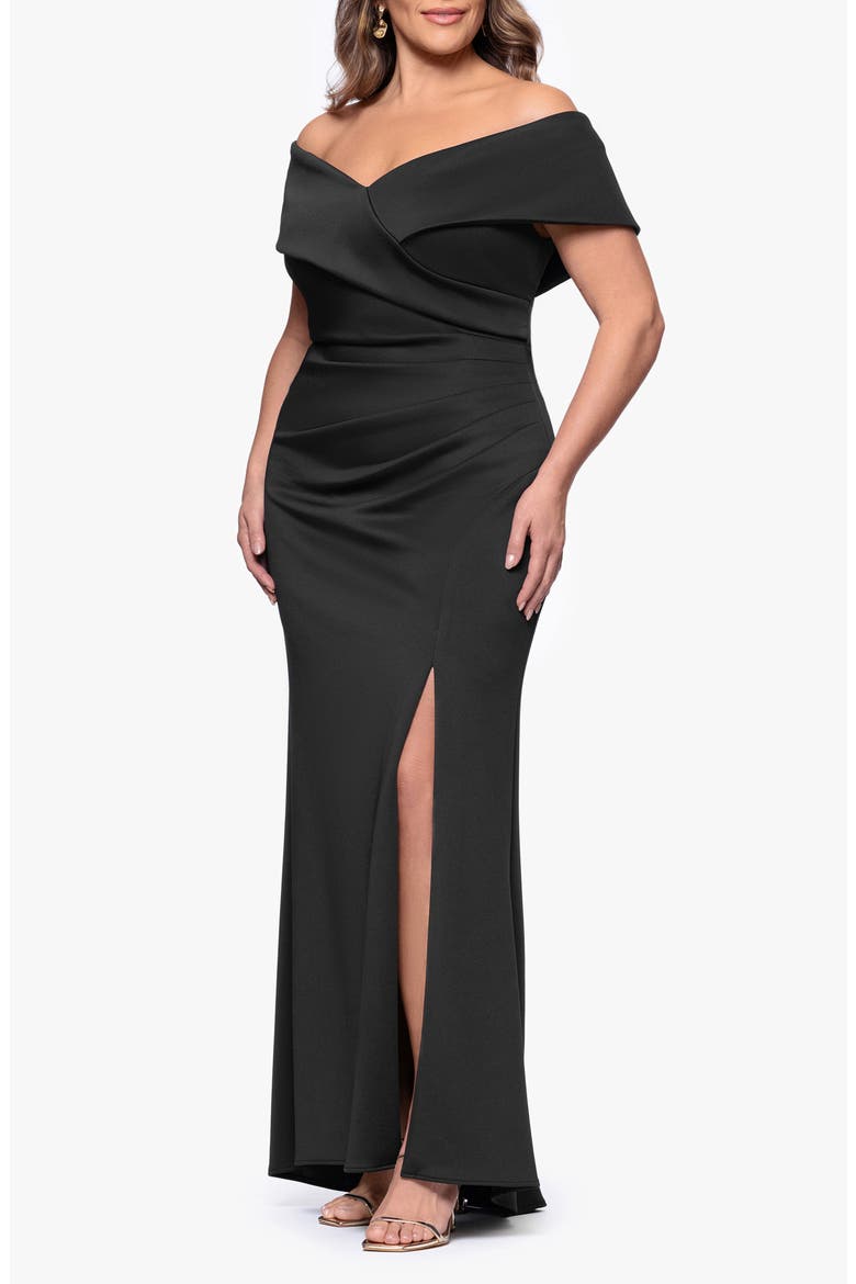 Off the Shoulder Scuba Knit Gown, Alternate, color, BLACK