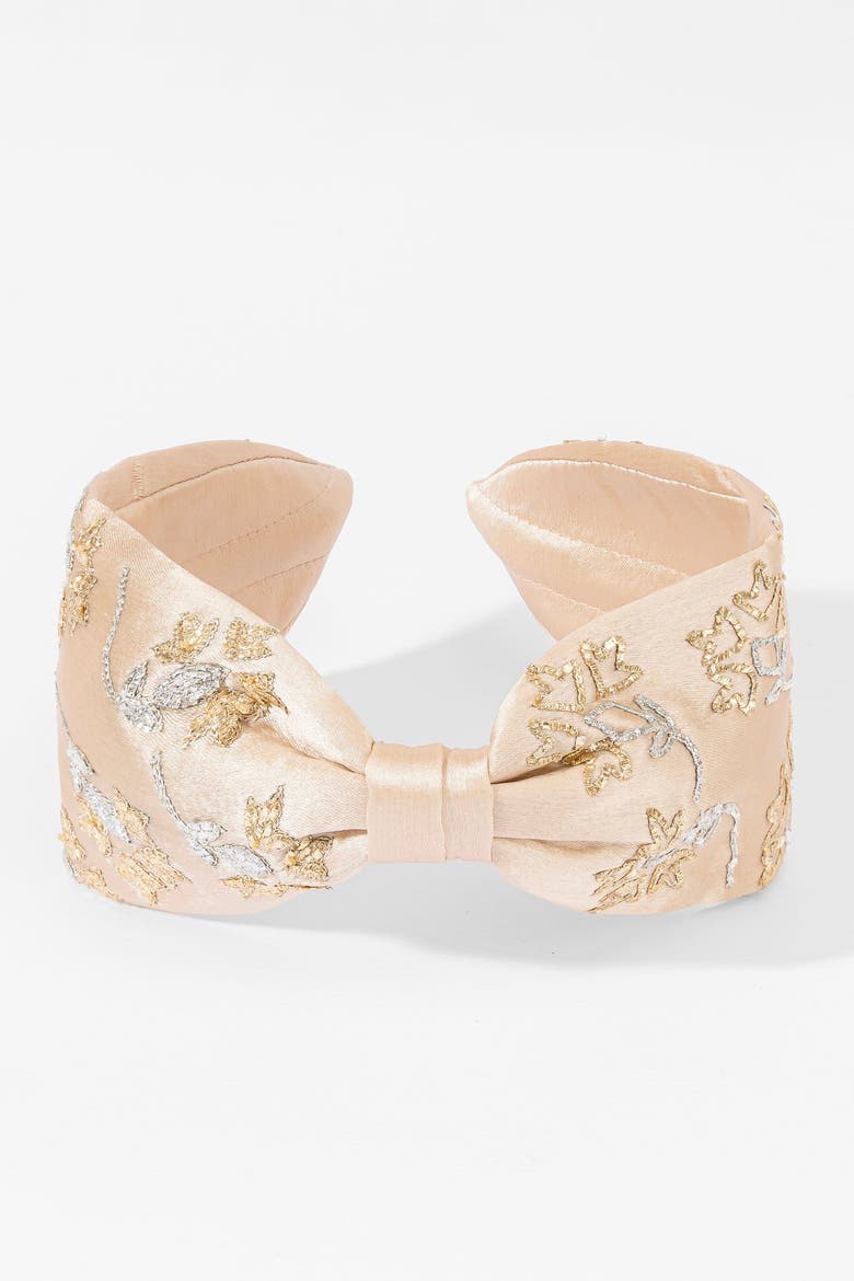 Champagne Bloom Embroidered Headband, Alternate, color, Blue