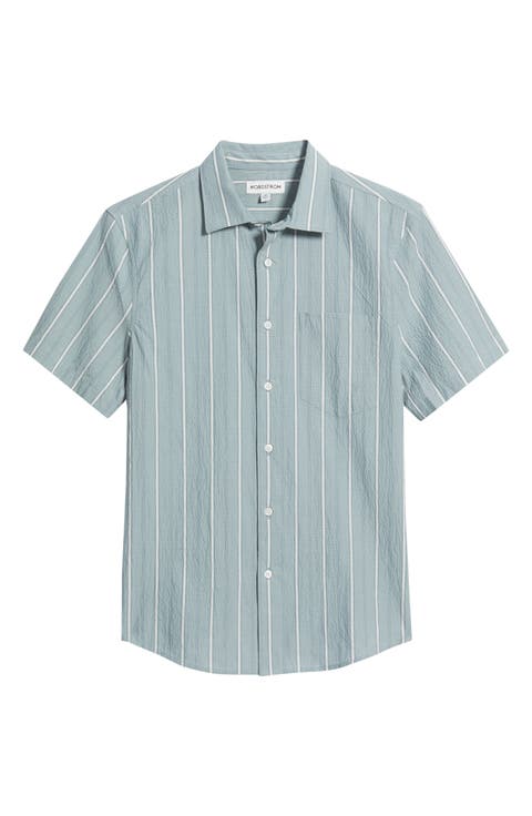 Cotton Blend Seersucker Button-Up Shirt