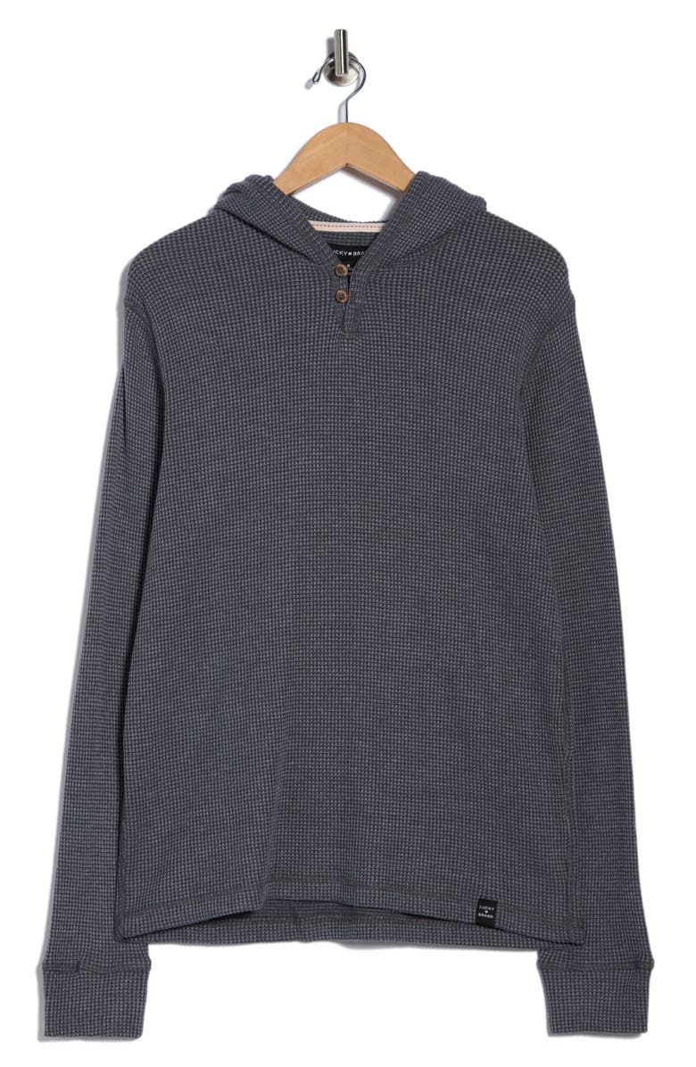 Lucky Brand Waffle Fleece Henley Hoodie, Main, color, Iron Gate