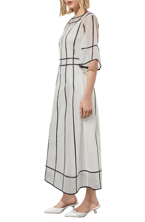 Ming Wang Organza Contrast Stripe A-line Midi Dress In White/black