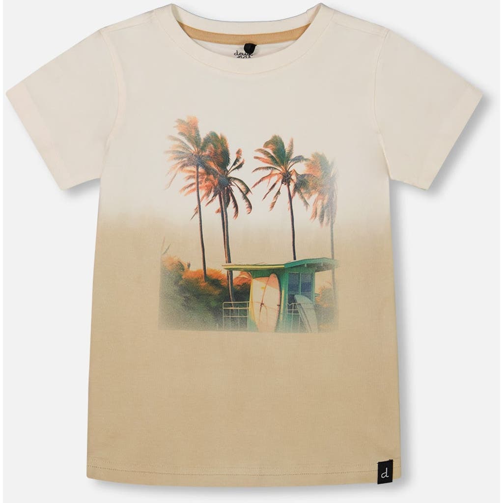Deux Par Deux Little Boy's Short Sleeve Organic Cotton Graphic Tee Gradient White And Beige In Gradient White And Beige