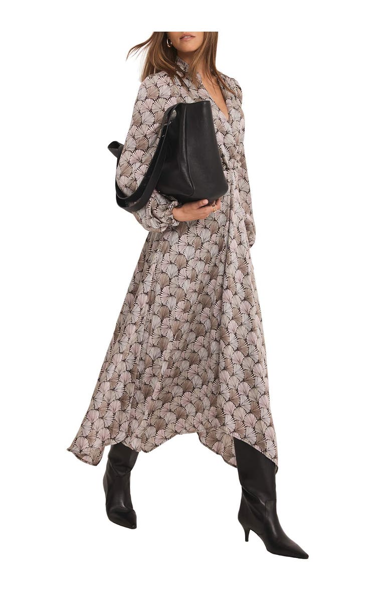 MINT VELVET Geo Long Sleeve Print Midi Dress, Alternate, color, Neutral