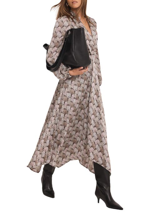 Mint Velvet Geo Long Sleeve Print Midi Dress In Neutral