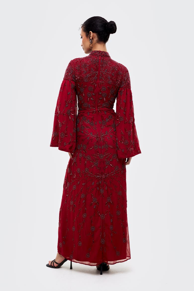 Modest Embellished Sequins High Neck Gown, Alternate, color, MAROON