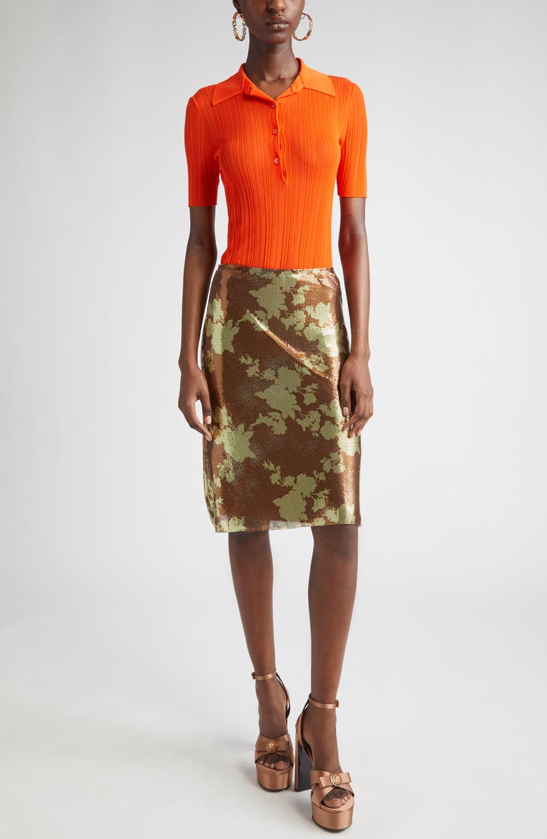 Versace Wild Roses Metallic Mesh Midi Skirt, Alternate, color, 
