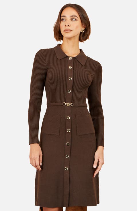 Rib Knit Midi Shirt Dress