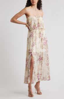 Chelsea28 Tie Waist Strapless Chiffon Maxi Dress