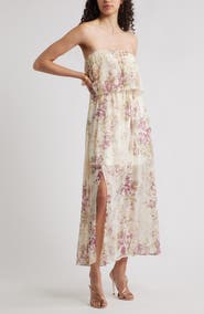 Chelsea28 Tie Waist Strapless Chiffon Maxi Dress