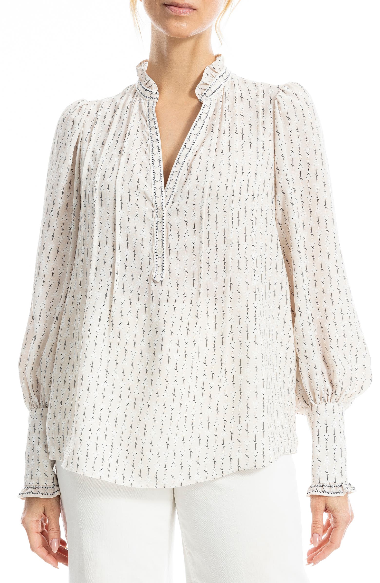 MAX STUDIO Ruffle V-Neck Long Sleeve Top | Nordstromrack