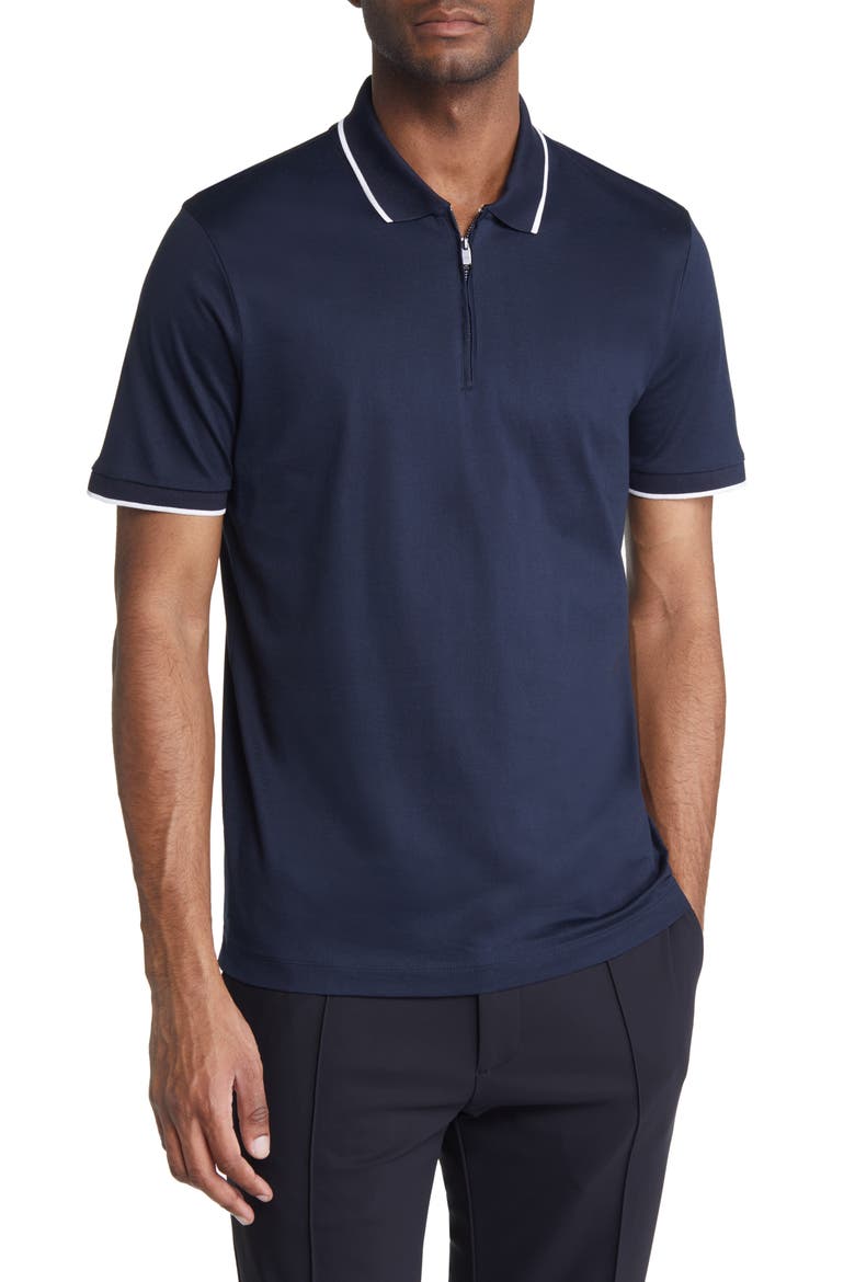 Polston Tipped Zip Polo, Main, color, DARK BLUE