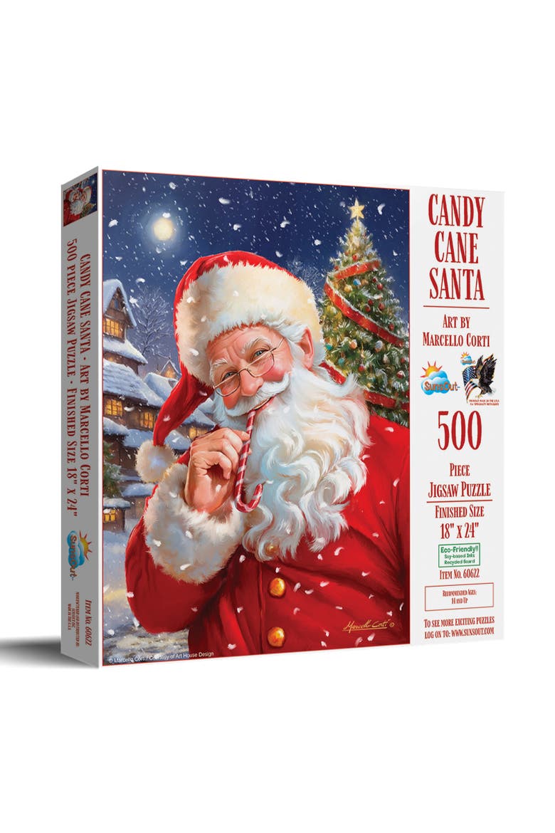 Candy Cane Santa 500 piece Jigsaw Puzzle for Adults, Main, color, Multicolor