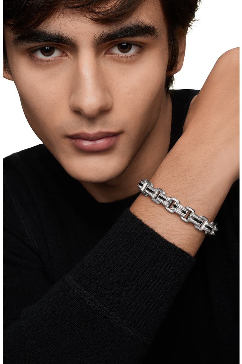 Deco Beveled Link Bracelet with Pavé Diamonds, Alternate, color, STERLING SILVER