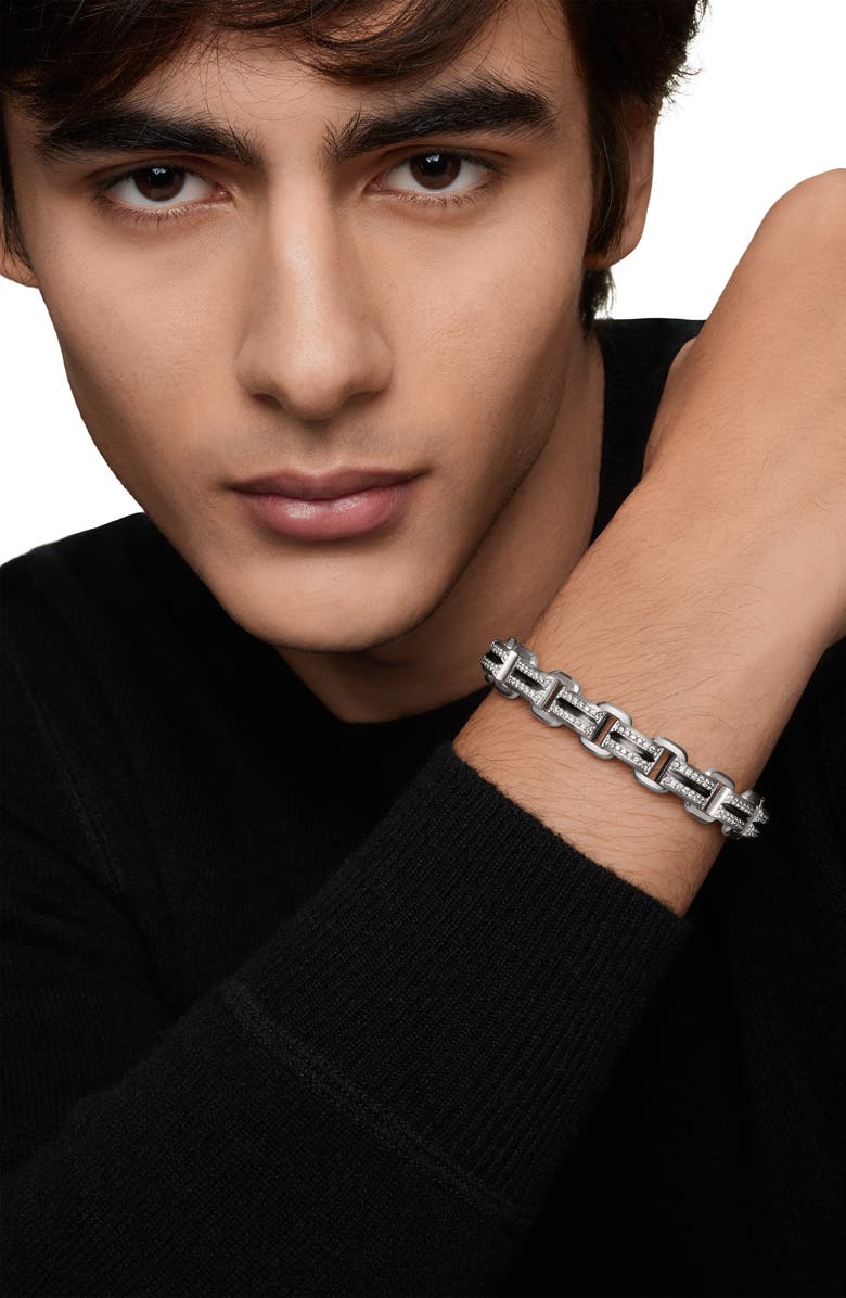 David Yurman Deco Beveled Link Bracelet with Pavé Diamonds, Alternate, color, Sterling Silver