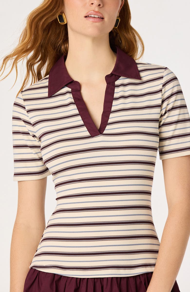 ASTR the Label Emmalee Mixed Media Bubble Hem Minidress, Alternate, color, Burgundy Stripe
