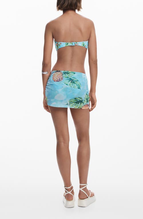 Desigual Tropical Print Ruched Cover-up Miniskirt In Light Turquoise