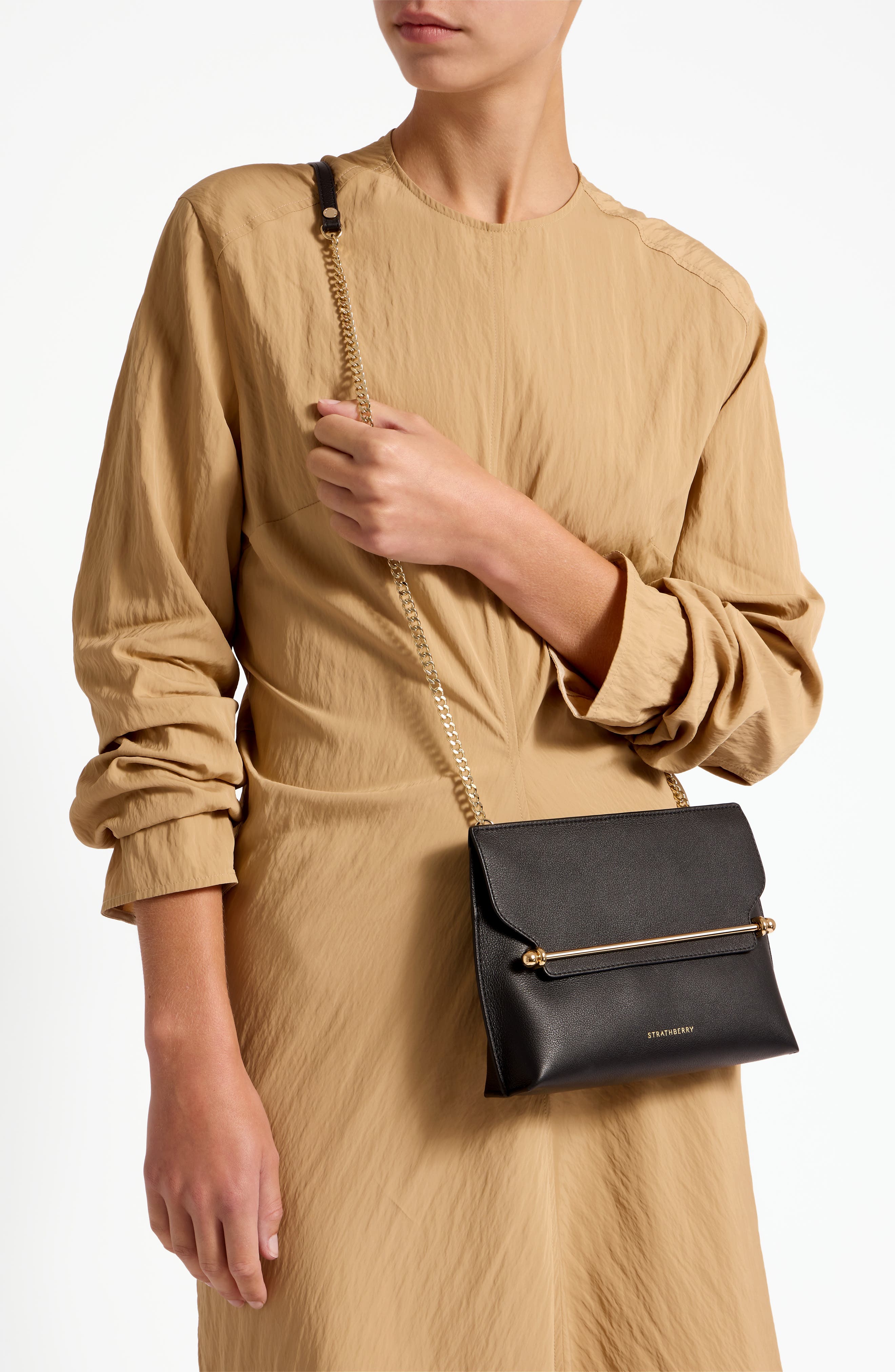 Strathberry Stylist Leather Shoulder Bag, Alternate, color, Black