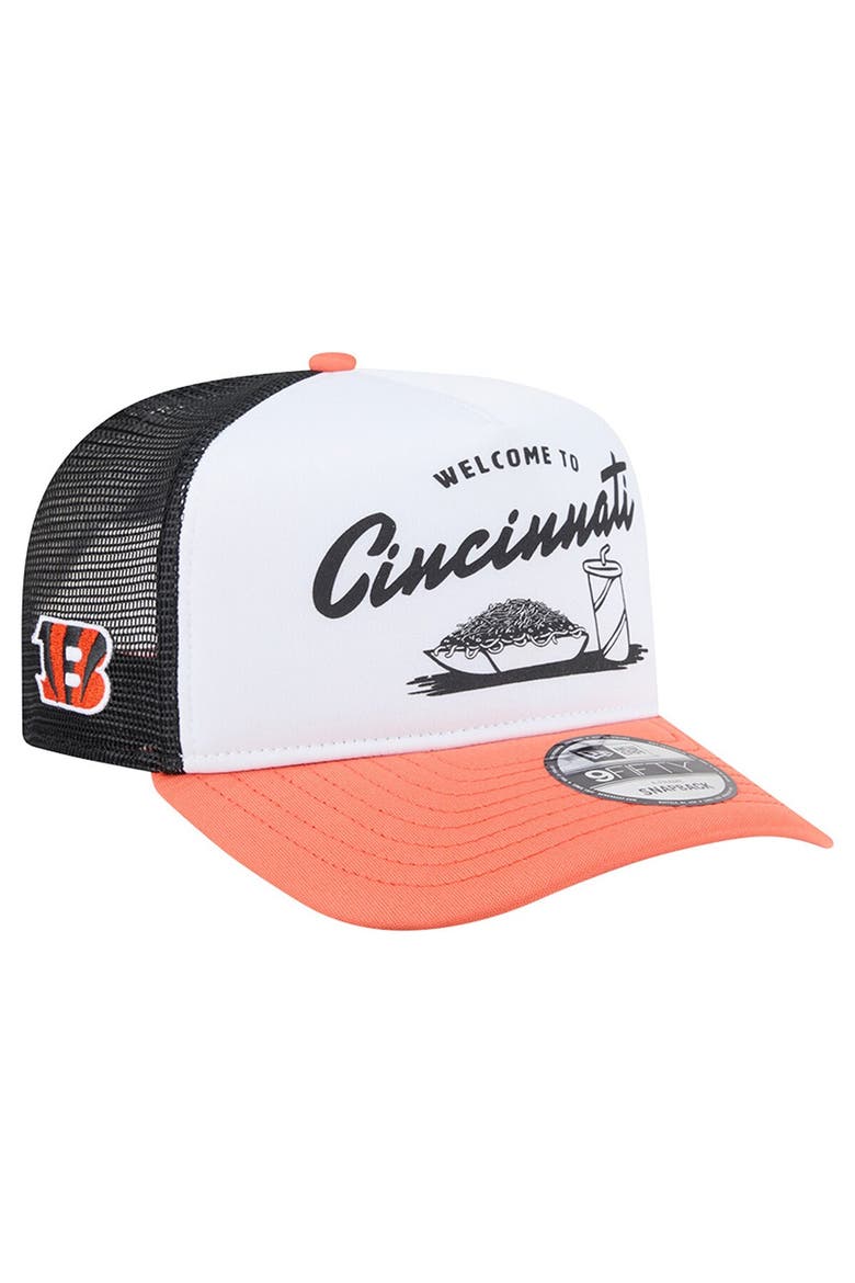 Men's New Era White/Orange Cincinnati Bengals Foodie 9FIFTY A-Frame Trucker Snapback Hat, Main, color, White