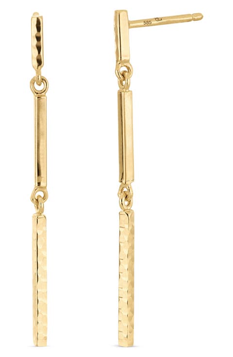 14K Gold Bar Drop Earrings
