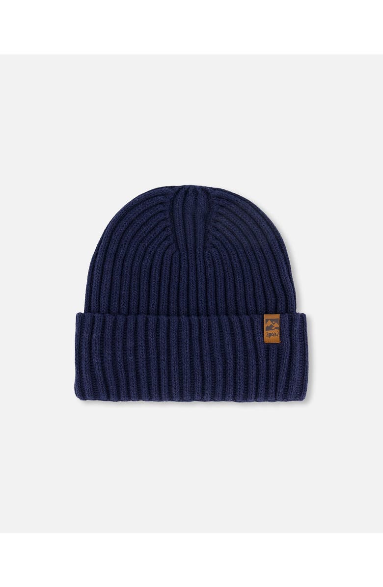 Deux par Deux Kids Unisex Cuffed Knit Hat Navy Blue, Main, color, Navy Blue