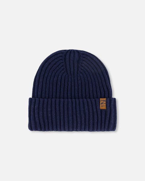 Kids Unisex Cuffed Knit Hat Navy Blue