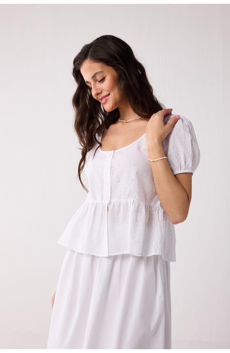 Reistor Peplum Top with Puff Sleeves, Alternate, color, Off White