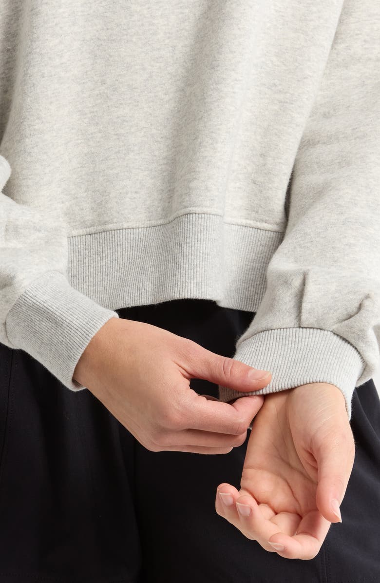 Zella Cloud Fleece Ruched Sleeve Sweatershirt, Alternate, color, Grey Light Heather