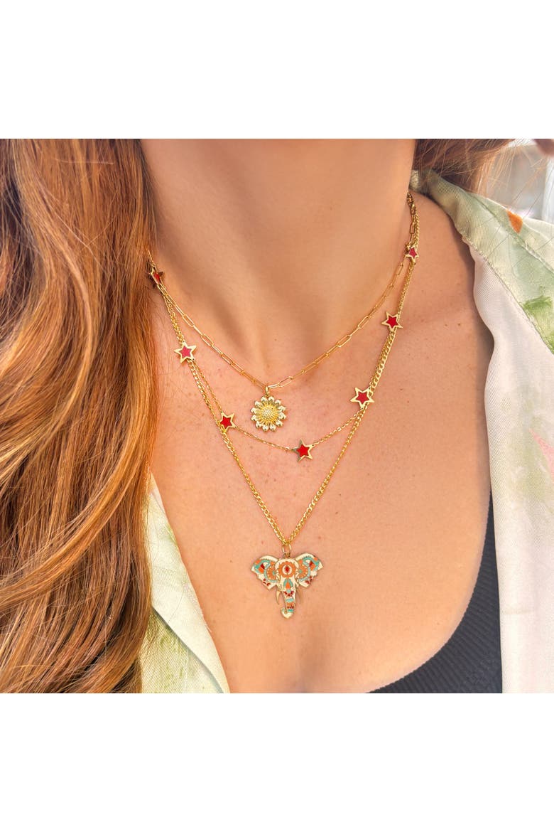 Coral Star Station Necklace, Alternate, color, Coral