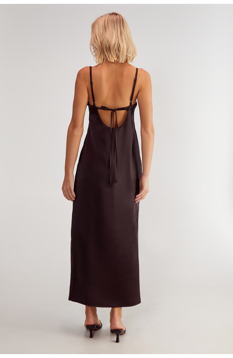 NASTY GAL Satin Square Neck Maxi Slip Dress, Alternate, color, Chocolate