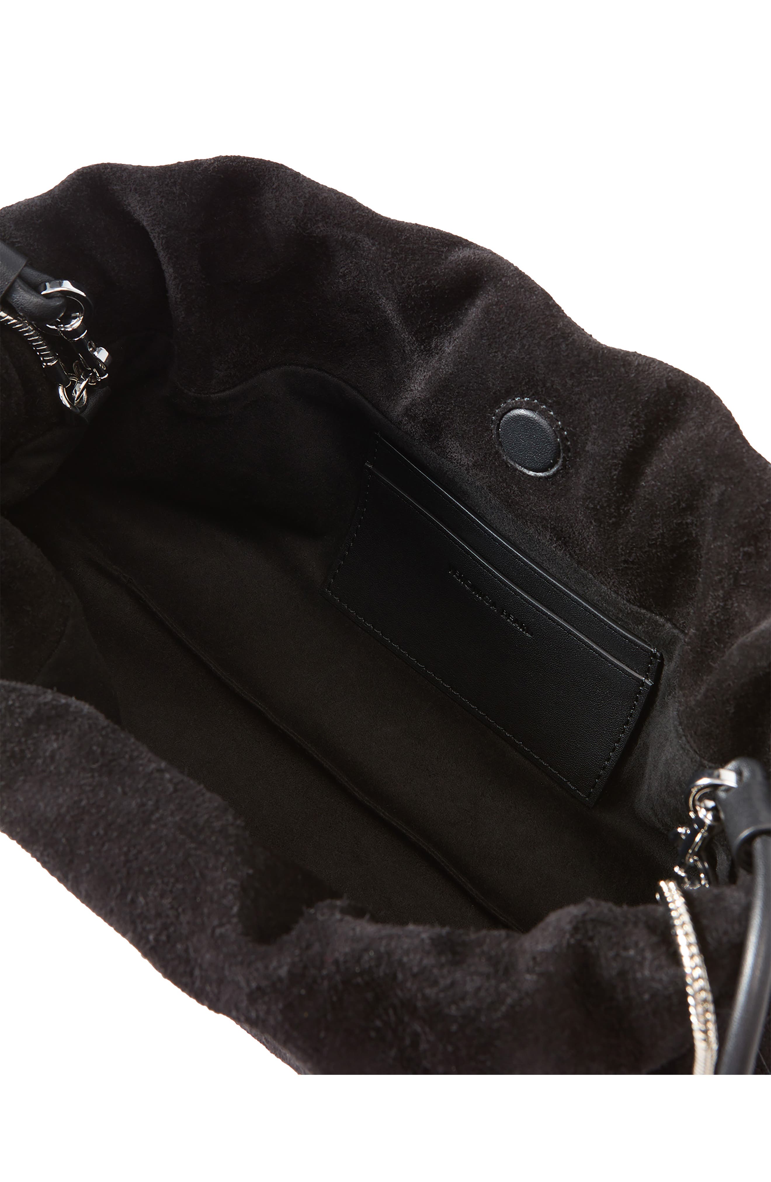 Veronica Beard Small Stash Crystal Leather Drawstring Clutch, Alternate, color, Black