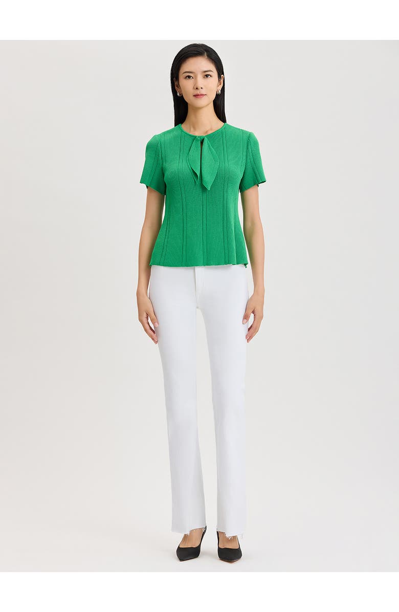Misook Tonal Faux Tie Neck Soft Ribbed Knit Top, Alternate, color, Clover Field